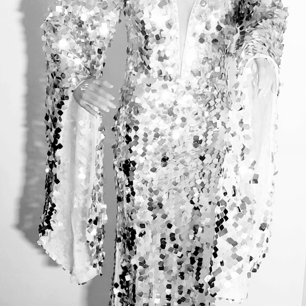 Silver Shadow Sequin Semi-Flair Elegant Gown - Picture 5 of 7
